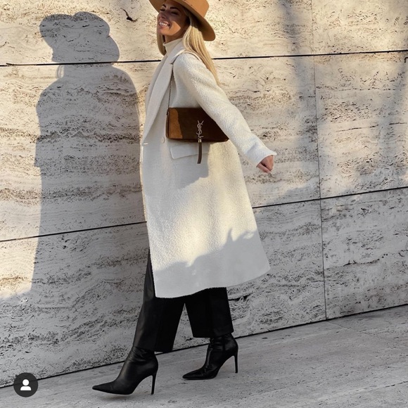 ZARA Double Breasted Wool Blend Coat White - Picture 4 of 9